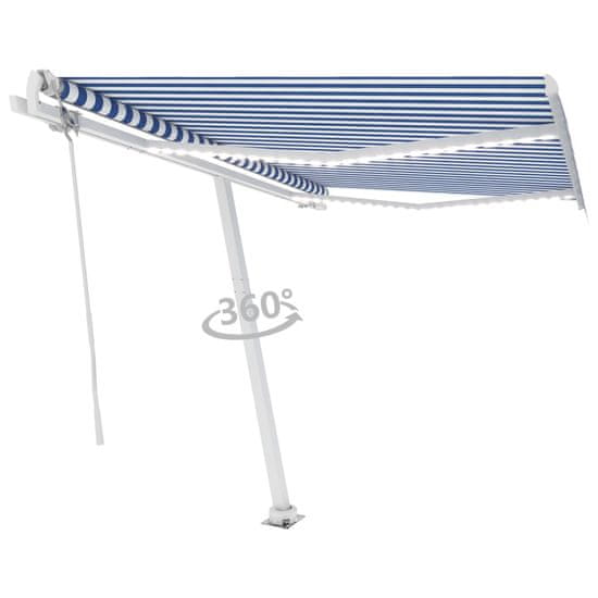 Greatstore Avtomatska tenda LED + senzor 350x250 cm modra in bela