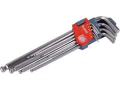 Extol Premium L-ključi Extol Premium (8819312) podaljšani, komplet 9 ključev, 1,5-2-2,5-3-4-5-6-8-10 mm, s kroglico, CrV