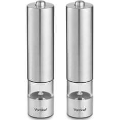 VonShef set električnih mlinčkov za poper in sol, 2 kosa, srebrn
