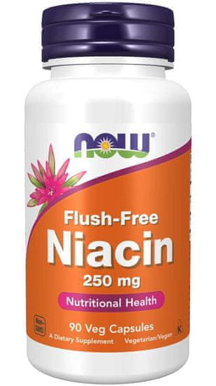 NOW Foods Niacin, brez stranskih učinkov rdečice, 250 mg, 90 vegetarijanskih kapsul