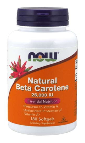 NOW Foods Vitamin A, naravni beta-karoten, 25000 ie, 180 mehkih kapsul