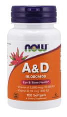 NOW Foods Vitamin A & amp; D, 10000/400 ie, 100 mehkih kapsul