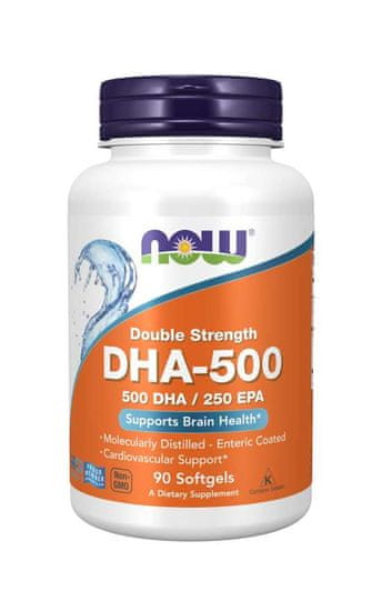 NOW Foods DHA-500, 500 DHA / 250 EPA, Omega 3, 90 mehkih kapsul