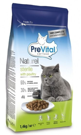 PreVital Naturel briketi za odrasle sterilizirane mačke, s perutnino, 4 x 1,4 kg