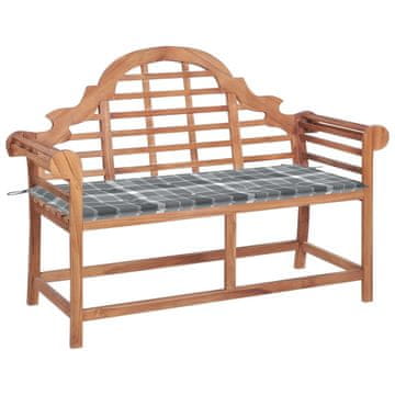 Vidaxl Vrtna klop s sivo karo blazino 120 cm trdna tikovina