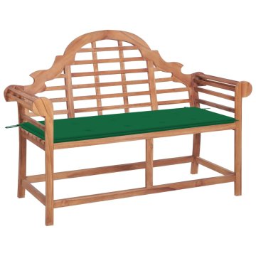 Vidaxl Vrtna klop z zeleno blazino 120 cm trdna tikovina