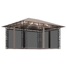 Vidaxl Paviljon s komarnikom in lučkami 4x3x2,73 m taupe 180 g/m2