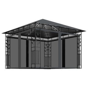 Vidaxl Paviljon s komarnikom in LED lučkami 3x3x2,73 m antraciten