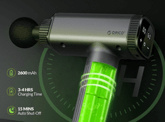 Orico JX-703 masažna pištola, brezžična, polnilne baterije, 6 glav, 30 nivojev hitrosti