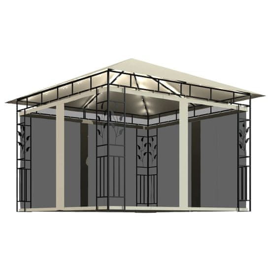 Vidaxl Paviljon s komarnikom in lučkami 3x3x2,73 m krem 180 g/m2