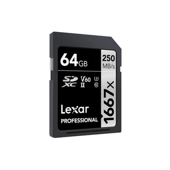 Lexar SDXC spominska kartica, 64GB UHS-II V60 (R:250/W:120MB/s)