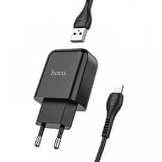 Hoco N2 pametni hišni polnilec, z vtičem USB in polnilnim kablom Lightning, črn