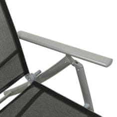 Vidaxl Zložljiv ležalnik iz tekstila in aluminija črn in srebrn