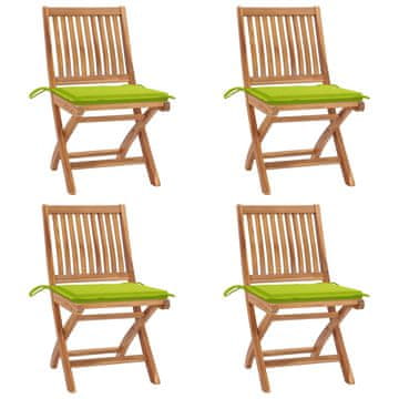 shumee vidaXL Zložljivi vrtni stoli z blazinami 4 kosi trdna tikovina