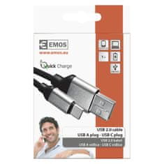 Emos kabel USB 2.0 A/M - USB C/M, 1 m, črn