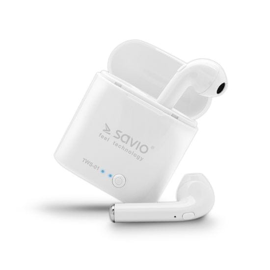 SAVIO Brezžične bluetooth slušalke z mikrofonom in polnilno postajo TWS-01 Savio