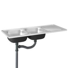 Vidaxl Dvojno kuhinjsko pomivalno korito srebrno 1200x500x155 mm