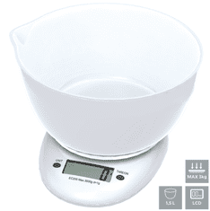 Omega OBSKWB kuhinjska tehtnica, s posodo 1,5 L, z LCD prikazovalnikom, do 3 kg