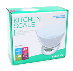 Omega OBSKWB kuhinjska tehtnica, s posodo 1,5 L, z LCD prikazovalnikom, do 3 kg