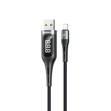 REMAX USB - Lightning polnilni kabel z merilnikom toka na zaslonu 2,1 A 1,2 m + vgrajen časovnik polnjenja črn (RC-096i black)