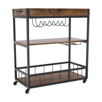 KONDELA Rustikalna servirna miza na kolesih Silvius - dimljeni hrast / črna
