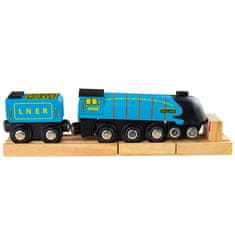 Bigjigs Rail Lesena replika lokomotive Mallard + 3 tiri