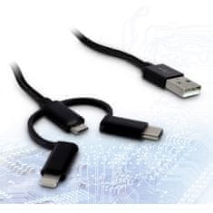 Inter-tech kabel USB 2.0 na mUSB/USB-C/Lightning, 1 m, črn