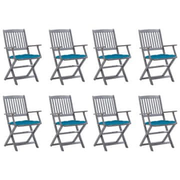 Vidaxl Zložljivi zunanji stoli 8 kosov z blazinami trden akacijev les