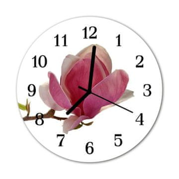 tulup.si Steklena okrogla ura Magnolija cvet fi 30 cm Črne kazalke