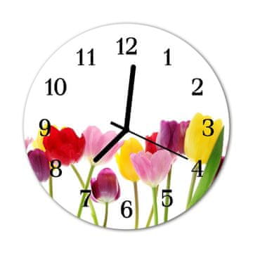 tulup.si Steklena okrogla ura Pisani tulipani fi 30 cm Črne kazalke