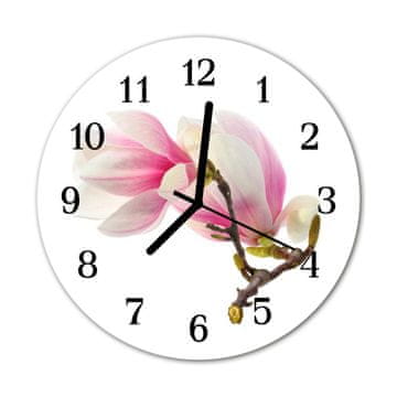 tulup.si Steklena okrogla ura Magnolija cvet fi 30 cm Črne kazalke