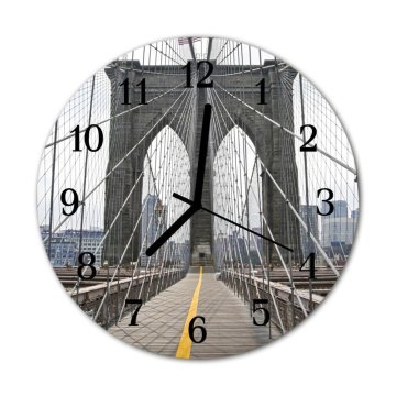 tulup.si Steklena okrogla ura Brooklyn bridge fi 30 cm Črne kazalke