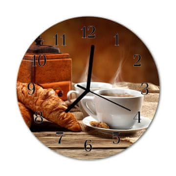 tulup.si Steklena okrogla ura Kava rogljiček fi 30 cm Črne kazalke