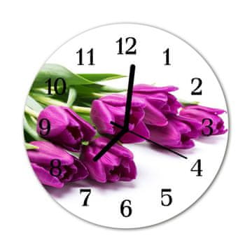 tulup.si Steklena okrogla ura Tulipani fi 30 cm Črne kazalke
