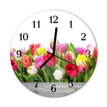 tulup.si Steklena okrogla ura Tulipani fi 30 cm Črne kazalke