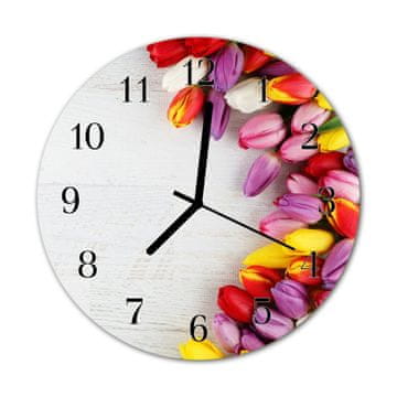 tulup.si Steklena okrogla ura Tulipani fi 30 cm Črne kazalke