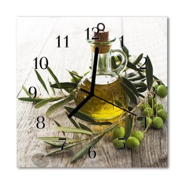 tulup.si Steklena kvadratna ura Olivno olje 30x30 cm Črne kazalke