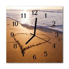 tulup.si Steklena kvadratna ura Srce na plaži 30x30 cm Črne kazalke