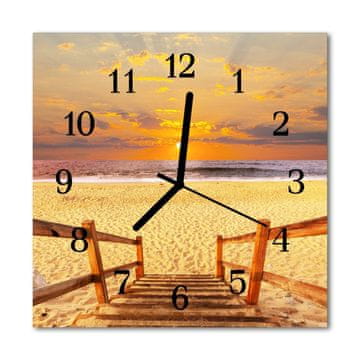 tulup.si Steklena kvadratna ura Večina plaža 30x30 cm Črne kazalke