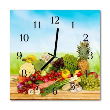 tulup.si Steklena kvadratna ura Sadje zelenjava 30x30 cm Črne kazalke