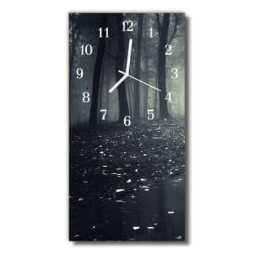 tulup.si Steklena navpična ura Narava gozdna drevesa črna darkness 30x60 cm Bele kazalke