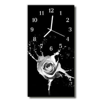 tulup.si Steklena navpična ura Črna rose flowers umetnost 30x60 cm Bele kazalke
