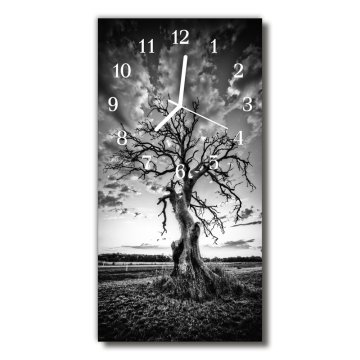 tulup.si Steklena navpična ura Drevo narava black and white 30x60 cm Bele kazalke