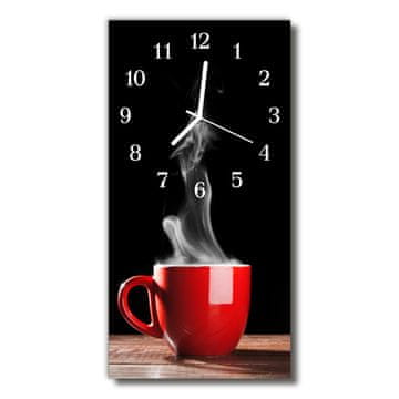 tulup.si Steklena navpična ura Kuhinja rdeča skodelica 30x60 cm Bele kazalke