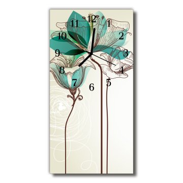 tulup.si Steklena navpična ura Cvetje barvni cvet grafika 30x60 cm Črne kazalke