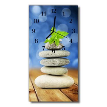 tulup.si Steklena navpična ura Narava zen obarvani kamni 30x60 cm Črne kazalke