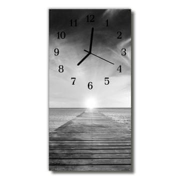 tulup.si Steklena navpična ura Mesta most pogled siva 30x60 cm Črne kazalke