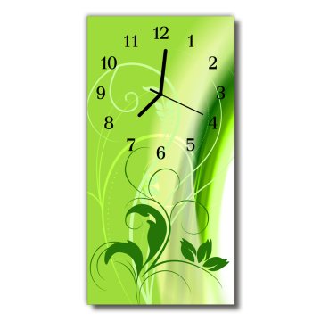 tulup.si Steklena navpična ura Grafike zelena rastlina 30x60 cm Črne kazalke