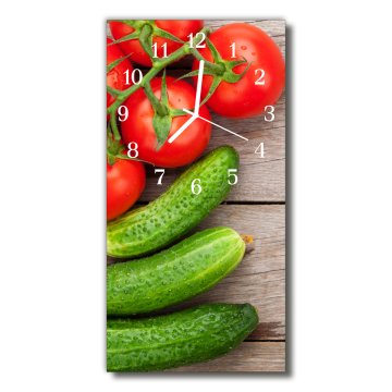tulup.si Steklena navpična ura Kuhinja zelenjavo kumare paradižnik 30x60 cm Bele kazalke