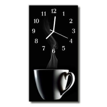 tulup.si Steklena navpična ura Kuhinja skodelico črne kave 30x60 cm Bele kazalke